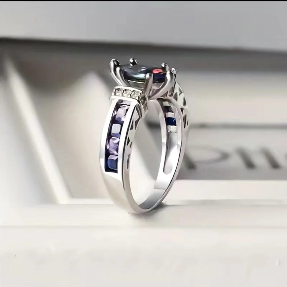 Gorgeous Purple Amethyst Silver Diamond Ring Artificial